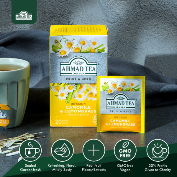 ahmad tea camomile & lemongrass tea fruit & herbal infusions 20s foil