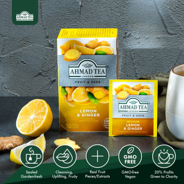 ahmad tea lemon & ginger tea fruit & herbal infusions 20s foil